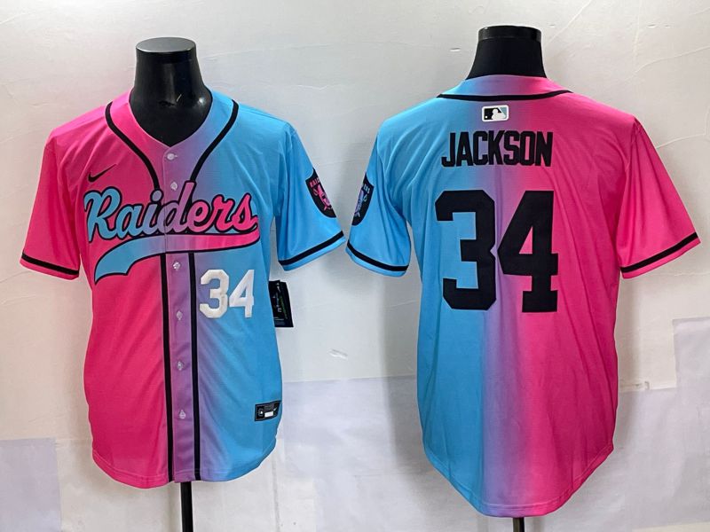 Men 2025 Oakland Raiders 34 Jackson Blue pink Nike Limited NFL Jersey 005